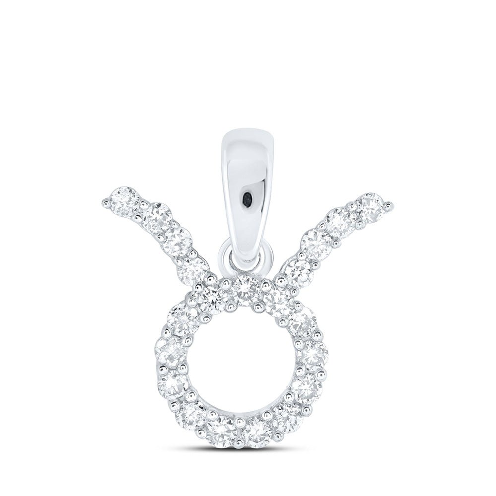 Diamond Fashion Pendant | 10kt White Gold Womens Round Diamond Zodiac Taurus Sign Fashion Pendant 1/4 Cttw | Splendid Jewellery GND