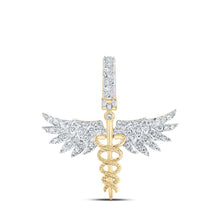 Load image into Gallery viewer, Radiant Serpent&#39;s Wings Pendant | 10kt Yellow Gold Womens Round Diamond Caduceus Medical Pendant 5/8 Cttw | Splendid Jewellery product  Top View from Splendid Jewellery