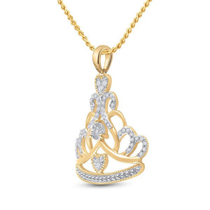 Diamond Fashion Pendant | 10kt Yellow Gold Womens Round Diamond Crown Tiara Fashion Pendant 1/6 Cttw | Splendid Jewellery GND