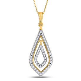 Radiant Reflections: 10kt Yellow Gold Womens Round Diamond Double Nested Oval Pendant 1/4 Cttw product  Top View from Splendid Jewellery