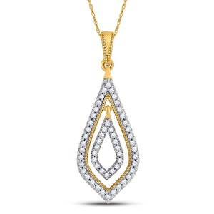 Diamond Fashion Pendant | 10kt Yellow Gold Womens Round Diamond Double Nested Oval Pendant 1/4 Cttw | Splendid Jewellery GND