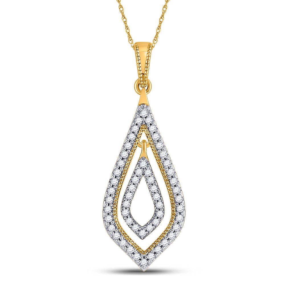 Diamond Fashion Pendant | 10kt Yellow Gold Womens Round Diamond Double Nested Oval Pendant 1/4 Cttw | Splendid Jewellery GND