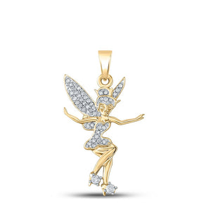 Diamond Fashion Pendant | 10kt Yellow Gold Womens Round Diamond Fairy Fashion Pendant 1/4 Cttw | Splendid Jewellery GND