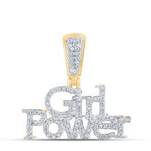 Load image into Gallery viewer, Empowerment Sparkle: 10kt Yellow Gold Women&#39;s Round Diamond Girl Power Pendant product  Top View from Splendid Jewellery