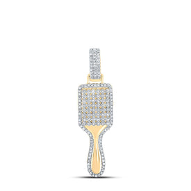Radiant Glamour: 10kt Yellow Gold Womens Round Diamond Hair Brush Fashion Pendant 3/8 Cttw product  Top View from Splendid Jewellery
