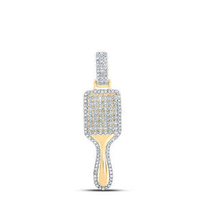 Diamond Fashion Pendant | 10kt Yellow Gold Womens Round Diamond Hair Brush Fashion Pendant 3/8 Cttw | Splendid Jewellery GND