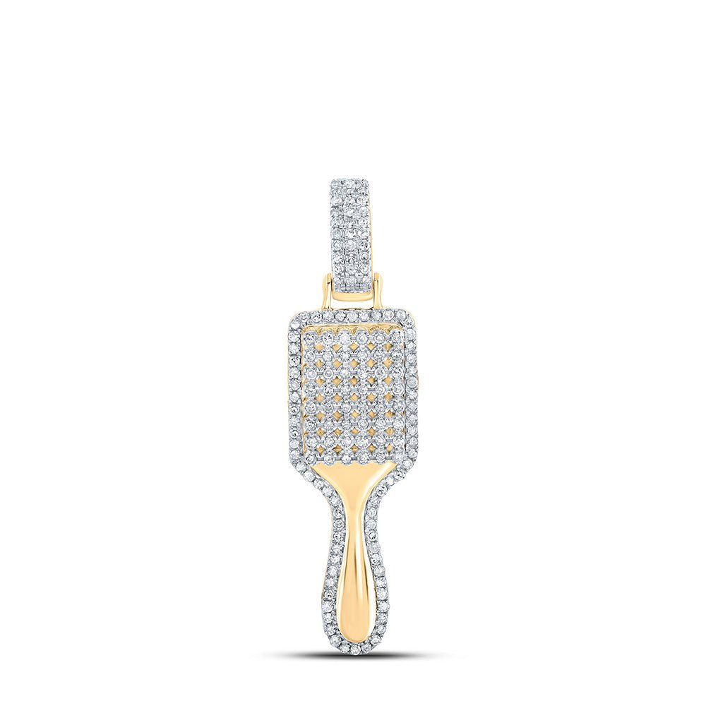 Diamond Fashion Pendant | 10kt Yellow Gold Womens Round Diamond Hair Brush Fashion Pendant 3/8 Cttw | Splendid Jewellery GND