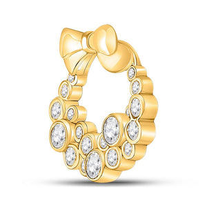 Diamond Fashion Pendant | 10kt Yellow Gold Womens Round Diamond Holiday Wreath Pendant 1/2 Cttw | Splendid Jewellery GND