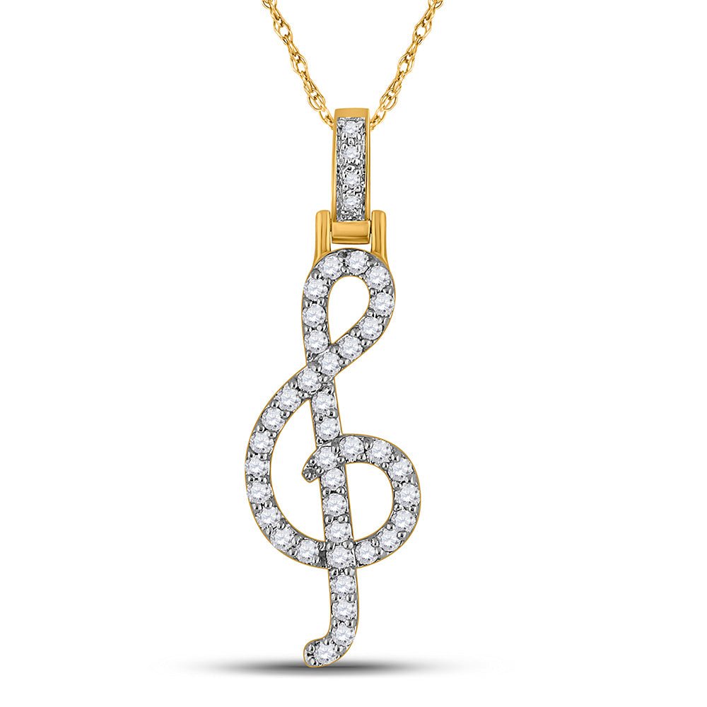 Diamond Fashion Pendant | 10kt Yellow Gold Womens Round Diamond Music Treble Note Pendant 3/8 Cttw | Splendid Jewellery GND