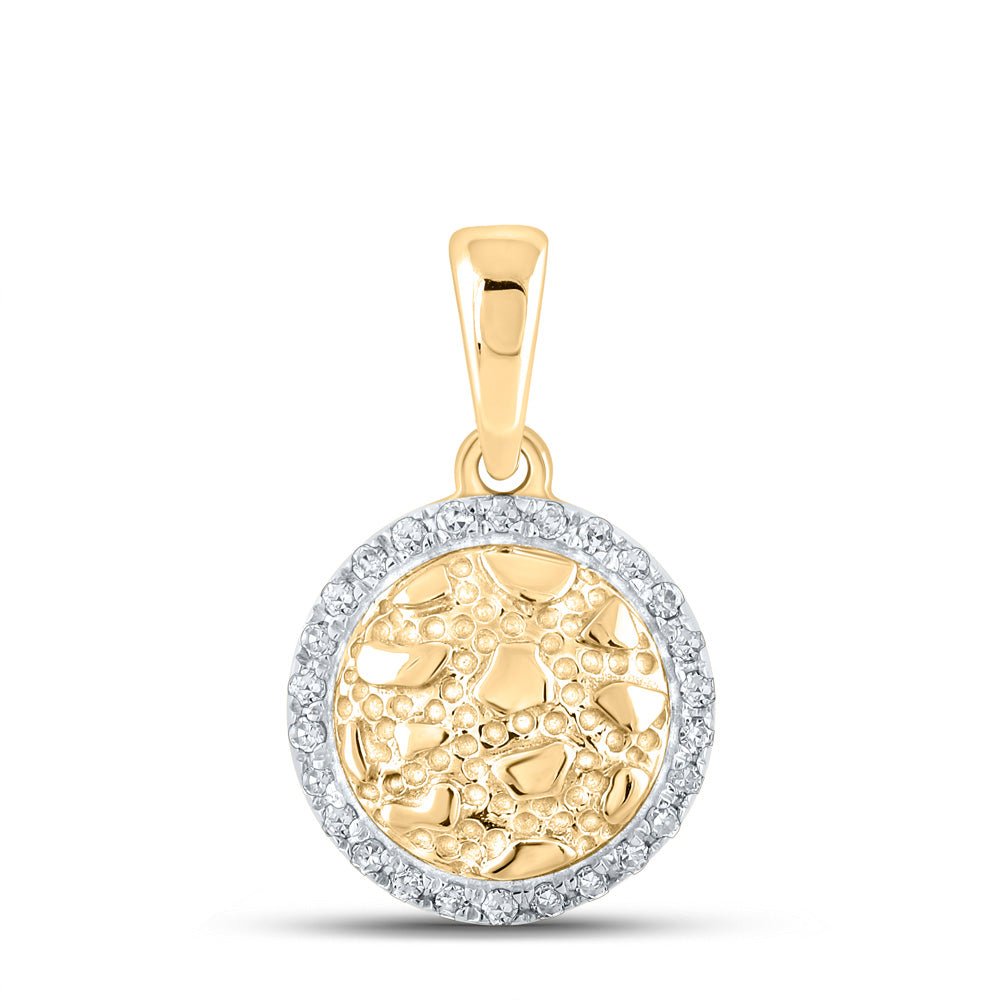 Diamond Fashion Pendant | 10kt Yellow Gold Womens Round Diamond Nugget Circle Pendant 1/20 Cttw | Splendid Jewellery GND