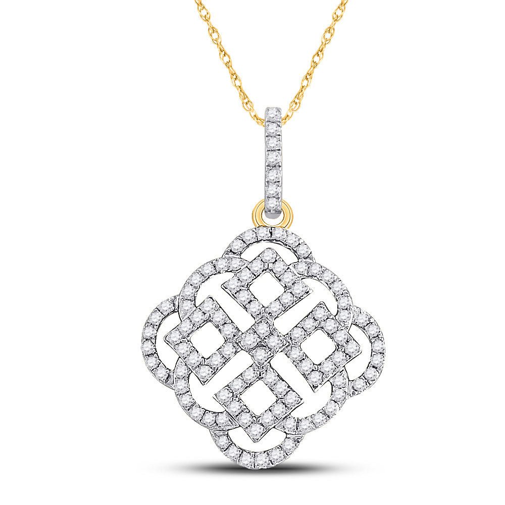 Diamond Fashion Pendant | 10kt Yellow Gold Womens Round Diamond Offset Square Pendant 1/2 Cttw | Splendid Jewellery GND