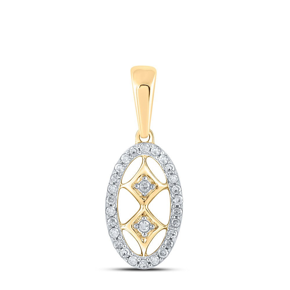 Diamond Fashion Pendant | 10kt Yellow Gold Womens Round Diamond Oval Pendant 1/12 Cttw | Splendid Jewellery GND