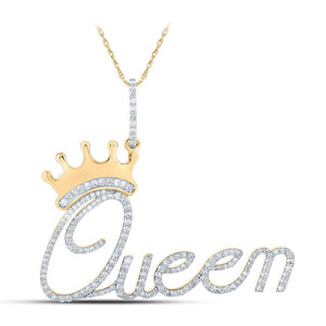 Diamond Fashion Pendant | 10kt Yellow Gold Womens Round Diamond Queen Crown Pendant 3/4 Cttw | Splendid Jewellery GND