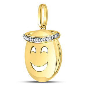 Diamond Fashion Pendant | 10kt Yellow Gold Womens Round Diamond Smiley Face Halo Emoji Pendant 1/20 Cttw | Splendid Jewellery GND