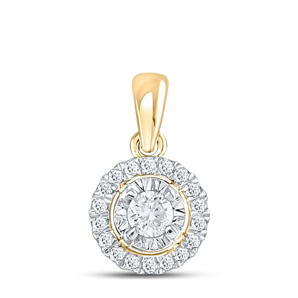 Diamond Fashion Pendant | 10kt Yellow Gold Womens Round Diamond Solitaire Halo Pendant 1/4 Cttw | Splendid Jewellery GND