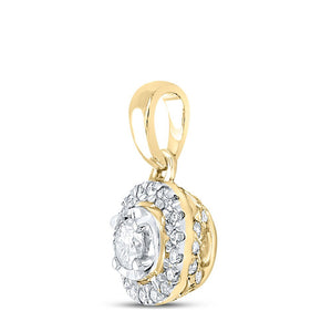 Diamond Fashion Pendant | 10kt Yellow Gold Womens Round Diamond Solitaire Halo Pendant 1/4 Cttw | Splendid Jewellery GND