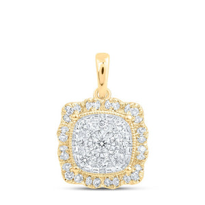 Diamond Fashion Pendant | 10kt Yellow Gold Womens Round Diamond Square Pendant 1/3 Cttw | Splendid Jewellery GND