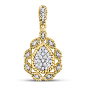 Diamond Fashion Pendant | 10kt Yellow Gold Womens Round Diamond Teardrop Pendant 1/8 Cttw | Splendid Jewellery GND