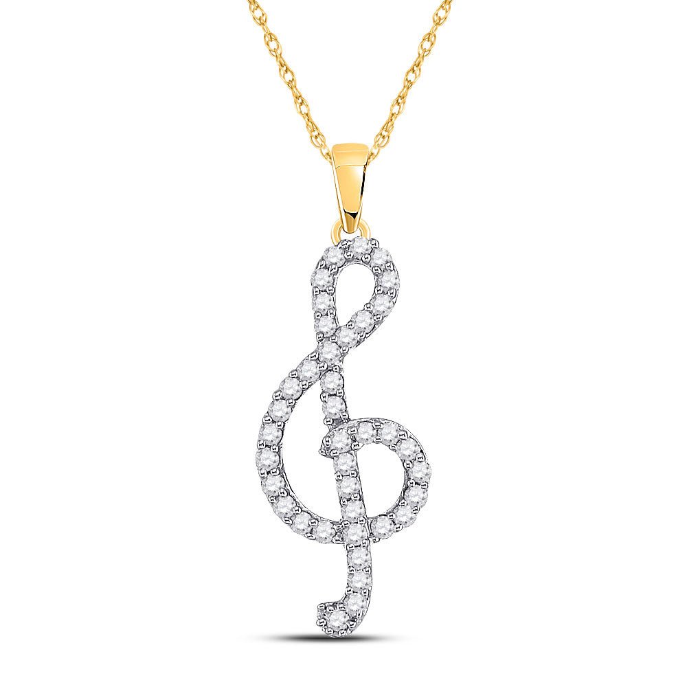 Diamond Fashion Pendant | 10kt Yellow Gold Womens Round Diamond Treble Clef Music Pendant 1/3 Cttw | Splendid Jewellery GND