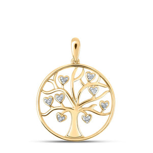 Diamond Fashion Pendant | 10kt Yellow Gold Womens Round Diamond Tree of Life Heart Pendant 1/20 Cttw | Splendid Jewellery GND