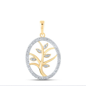 Diamond Fashion Pendant | 10kt Yellow Gold Womens Round Diamond Tree Oval Pendant 1/10 Cttw | Splendid Jewellery GND