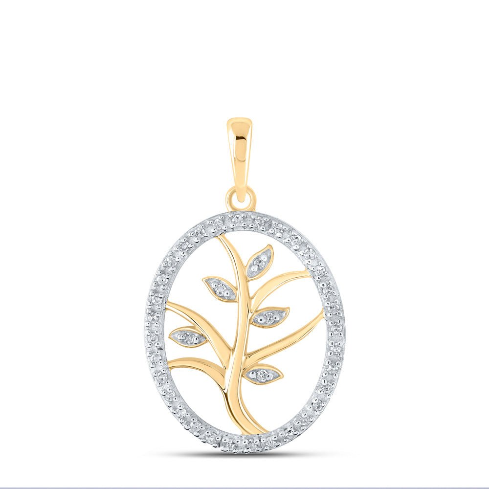 Diamond Fashion Pendant | 10kt Yellow Gold Womens Round Diamond Tree Oval Pendant 1/10 Cttw | Splendid Jewellery GND