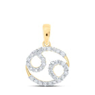Astro Charm: 10kt Yellow Gold Zodiac Cancer Pendant with Sparkling Diamonds - Top View
