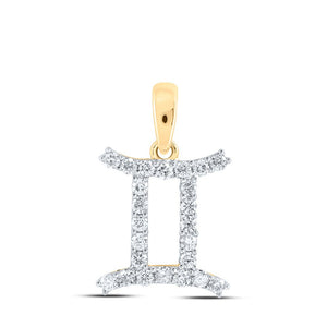 Diamond Fashion Pendant | 10kt Yellow Gold Womens Round Diamond Zodiac Gemini Fashion Pendant 1/4 Cttw | Splendid Jewellery GND