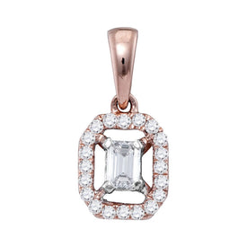 Radiant Rose Gold Emerald Diamond Solitaire Pendant - Top View