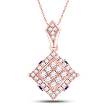 Load image into Gallery viewer, Radiant Blue Sapphire Square Pendant in 14kt Rose Gold with Diamond Accents - Top View