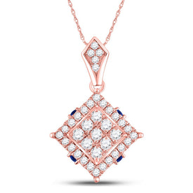 Radiant Blue Sapphire Square Pendant in 14kt Rose Gold with Diamond Accents - Top View