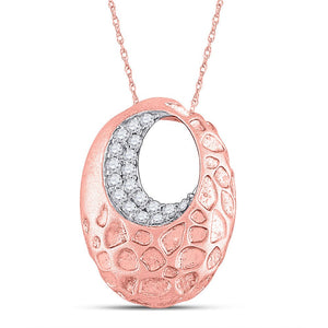 Diamond Fashion Pendant | 14kt Rose Gold Womens Round Diamond Pitted Oval Pendant 1/6 Cttw | Splendid Jewellery GND