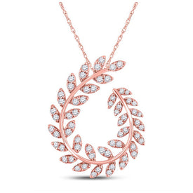 Enchanting Rose Gold Diamond Vine Leaf Pendant - Top View