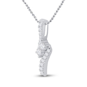 Diamond Fashion Pendant | 14kt White Gold Womens Round Diamond 2-stone Pendant 1 Cttw | Splendid Jewellery GND