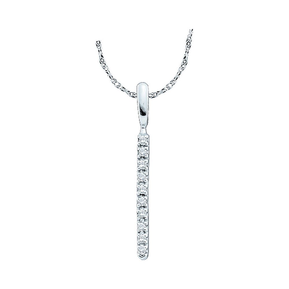 Diamond Fashion Pendant | 14kt White Gold Womens Round Diamond Bar Pendant 1/20 Cttw | Splendid Jewellery GND