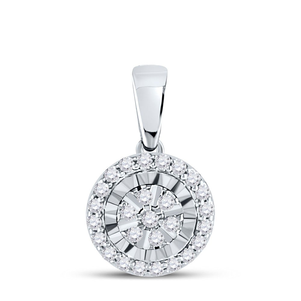 Diamond Fashion Pendant | 14kt White Gold Womens Round Diamond Halo Pendant 1/10 Cttw | Splendid Jewellery GND