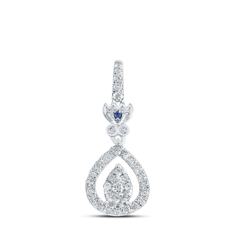 Diamond Fashion Pendant | 14kt White Gold Womens Round Diamond Teardrop Pendant 1/4 Cttw | Splendid Jewellery GND
