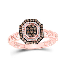 Load image into Gallery viewer, Rose Gold Brown Diamond Halo Fashion Ring - Luxurious Elegance and Versatility Top view from the 10Kt Rose Gold Womens Round Brown Diamond Fashion Ring 1 4 Cttwpin230090 collection by Splendid Jewellery