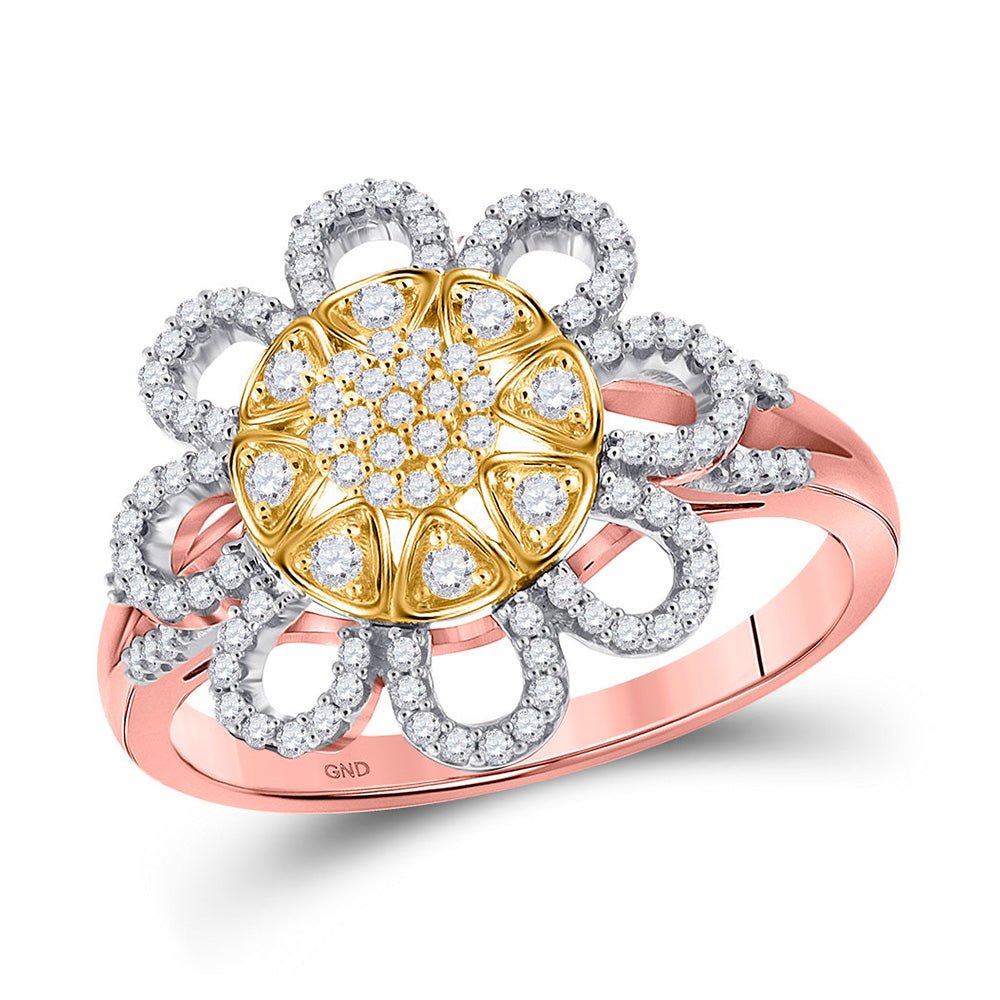 Diamond Fashion Ring | 10kt Rose Gold Womens Round Diamond Flower Floral Cluster Ring 1/3 Cttw | Splendid Jewellery GND