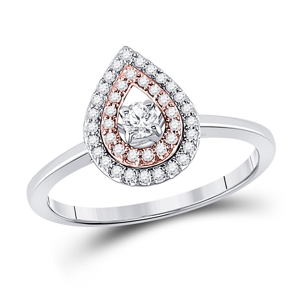 Diamond Fashion Ring | 10kt Two-tone Gold Womens Round Diamond Teardrop Solitaire Ring 1/4 Cttw | Splendid Jewellery GND