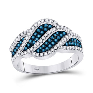 Diamond Fashion Ring | 10kt White Gold Womens Round Blue Color Enhanced Diamond Fashion Ring 3/4 Cttw | Splendid Jewellery GND
