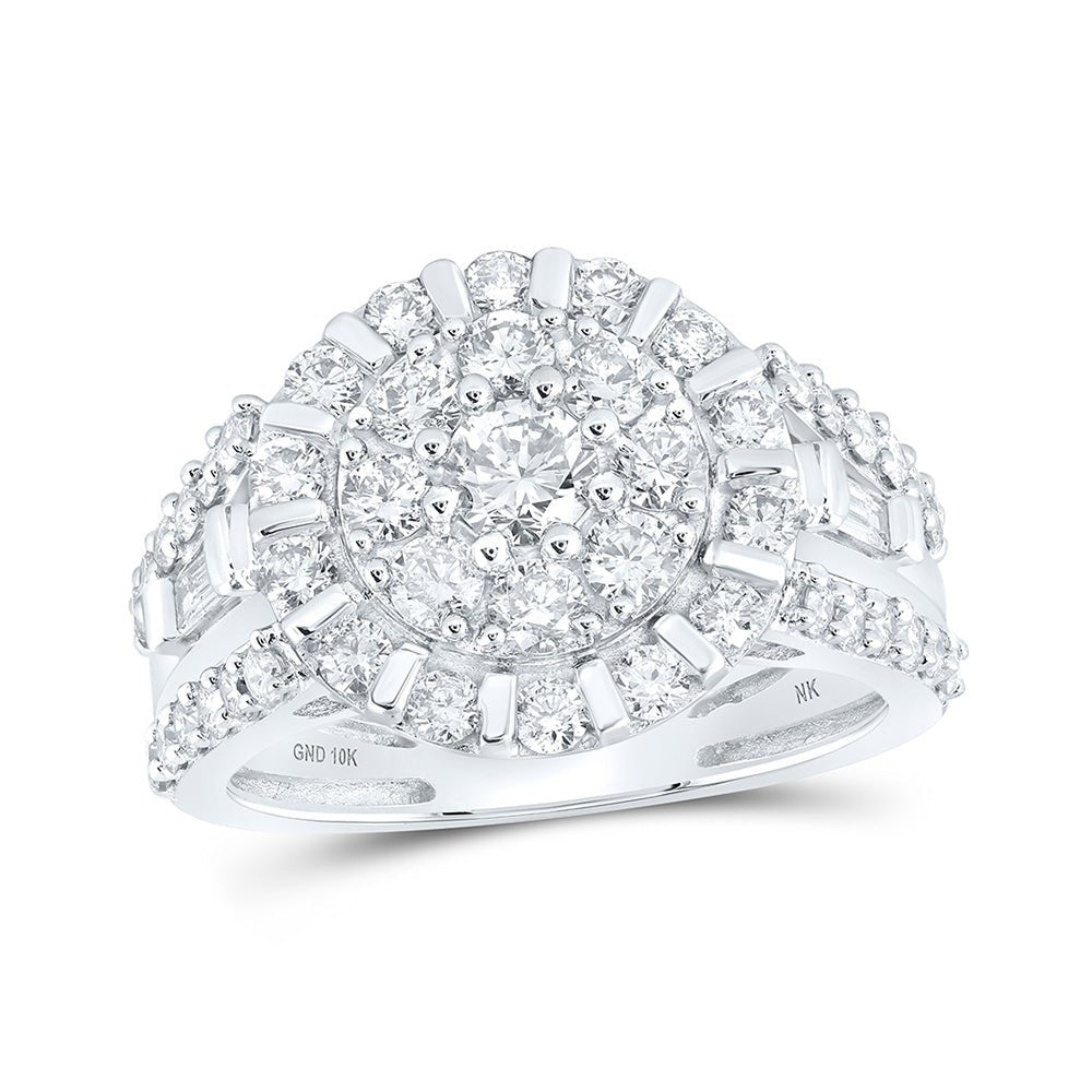 Diamond Fashion Ring | 10kt White Gold Womens Round Diamond Cluster Ring 1-3/4 Cttw | Splendid Jewellery GND