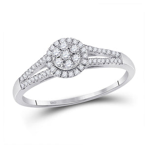 Diamond Fashion Ring | 10kt White Gold Womens Round Diamond Cluster Ring 1/5 Cttw | Splendid Jewellery GND