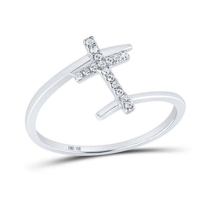 Diamond Fashion Ring | 10kt White Gold Womens Round Diamond Cross Ring 1/12 Cttw | Splendid Jewellery GND