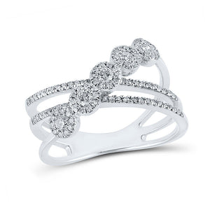 Diamond Fashion Ring | 10kt White Gold Womens Round Diamond Crossover Fashion Ring 1/2 Cttw | Splendid Jewellery GND