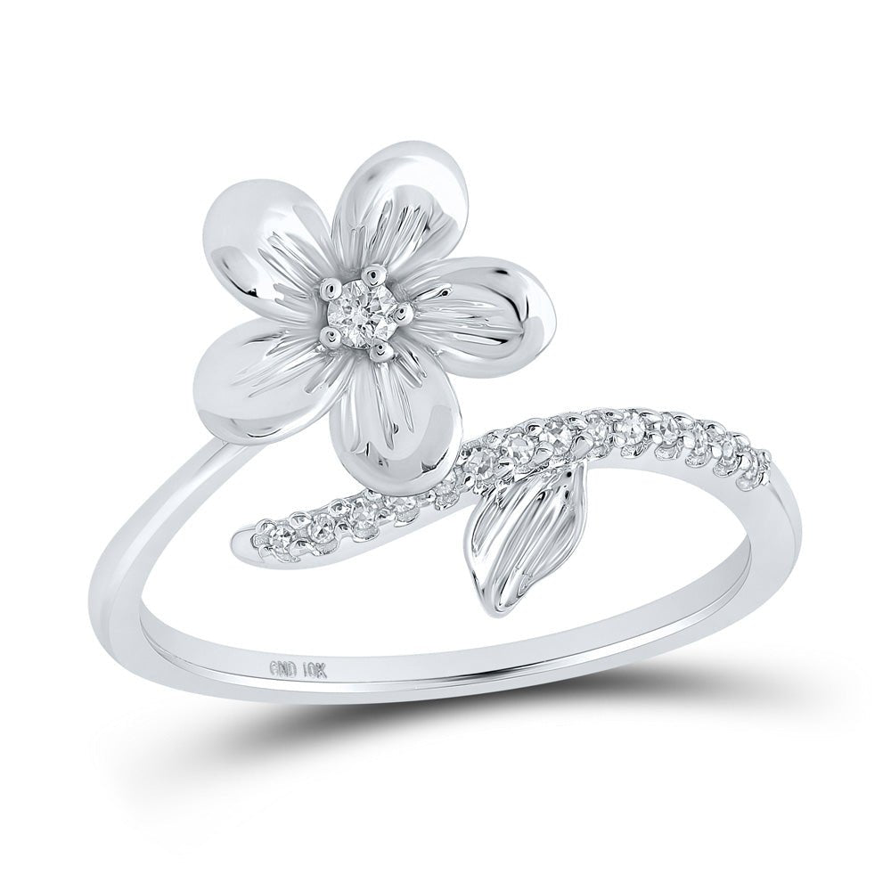 Diamond Fashion Ring | 10kt White Gold Womens Round Diamond Flower Band Ring 1/12 Cttw | Splendid Jewellery GND