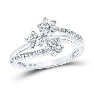 Diamond Fashion Ring | 10kt White Gold Womens Round Diamond Flower Star Ring 1/3 Cttw | Splendid Jewellery GND