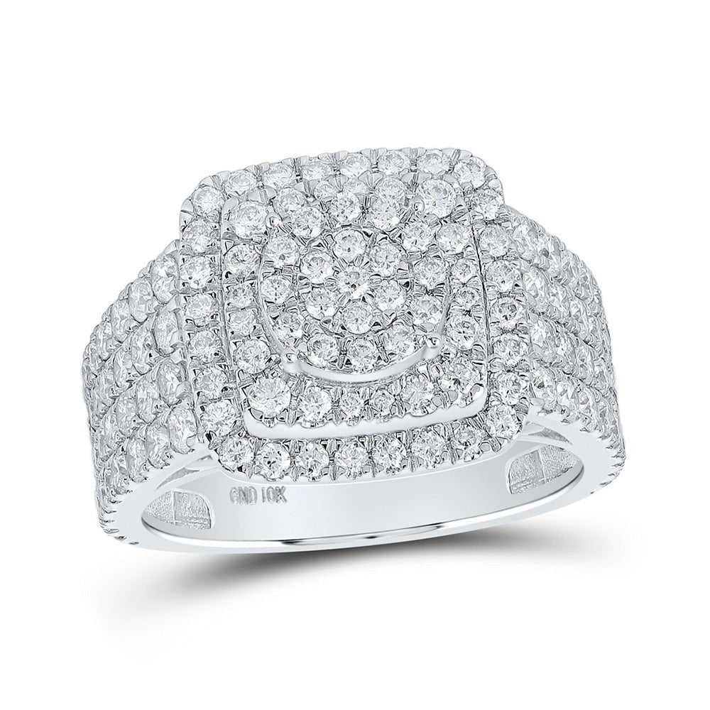 Diamond Fashion Ring | 10kt White Gold Womens Round Diamond Square Ring 2-1/2 Cttw | Splendid Jewellery GND