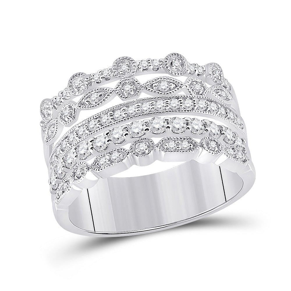 Diamond Fashion Ring | 10kt White Gold Womens Round Diamond Stacked Band Ring 1/2 Cttw | Splendid Jewellery GND