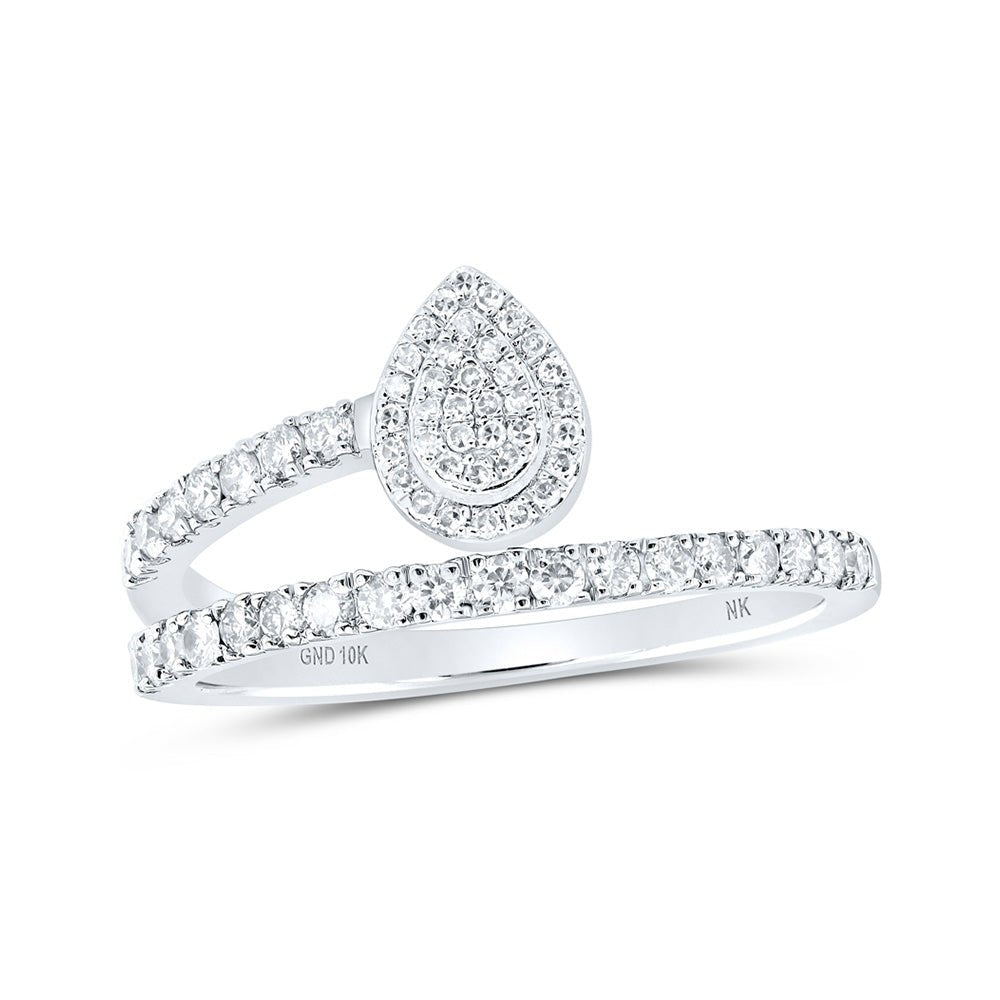 Diamond Fashion Ring | 10kt White Gold Womens Round Diamond Teardrop Band Ring 3/8 Cttw | Splendid Jewellery GND